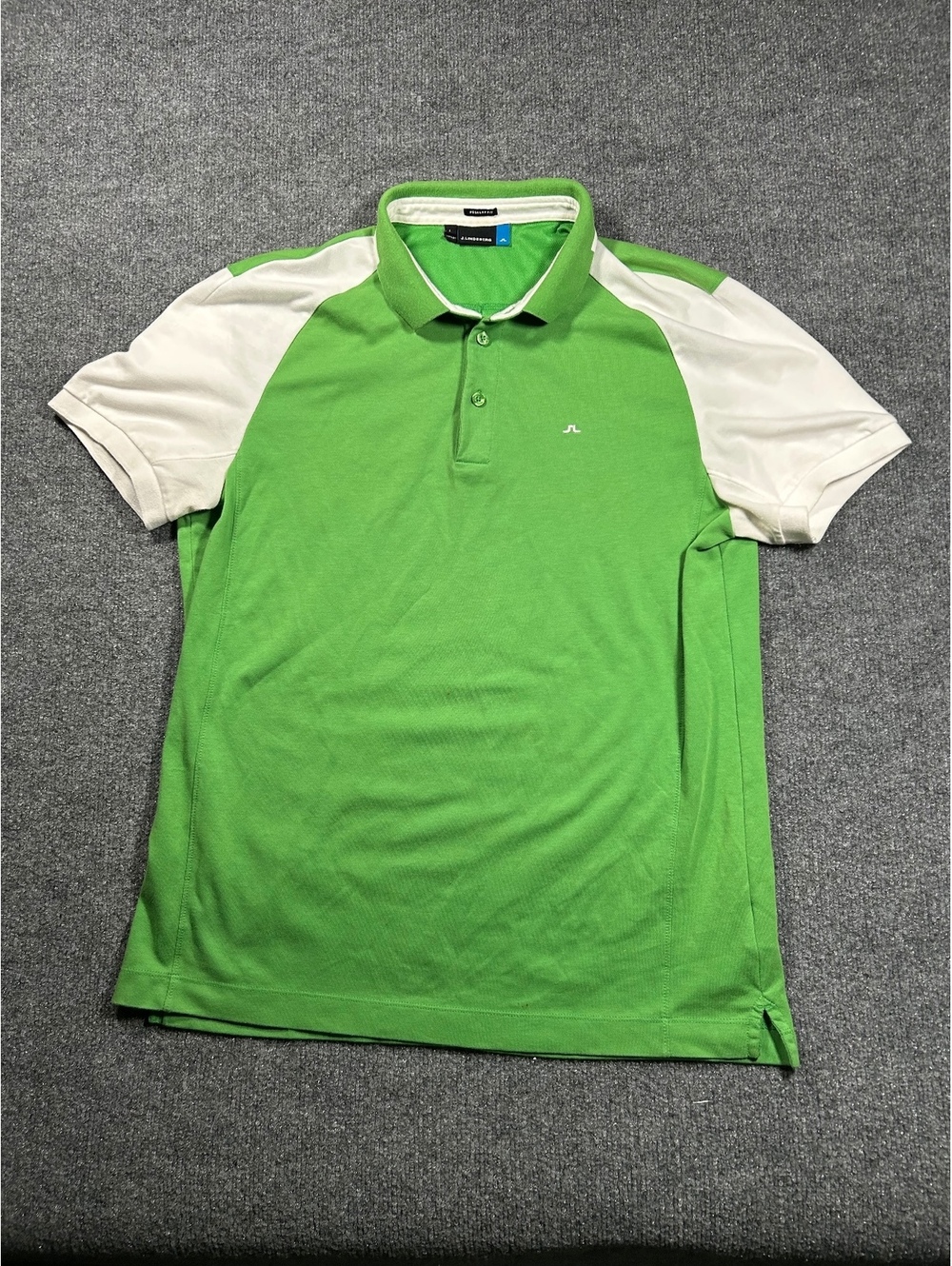 J. Lindeberg Green and White Polo Shirt Regular Fit Size L
